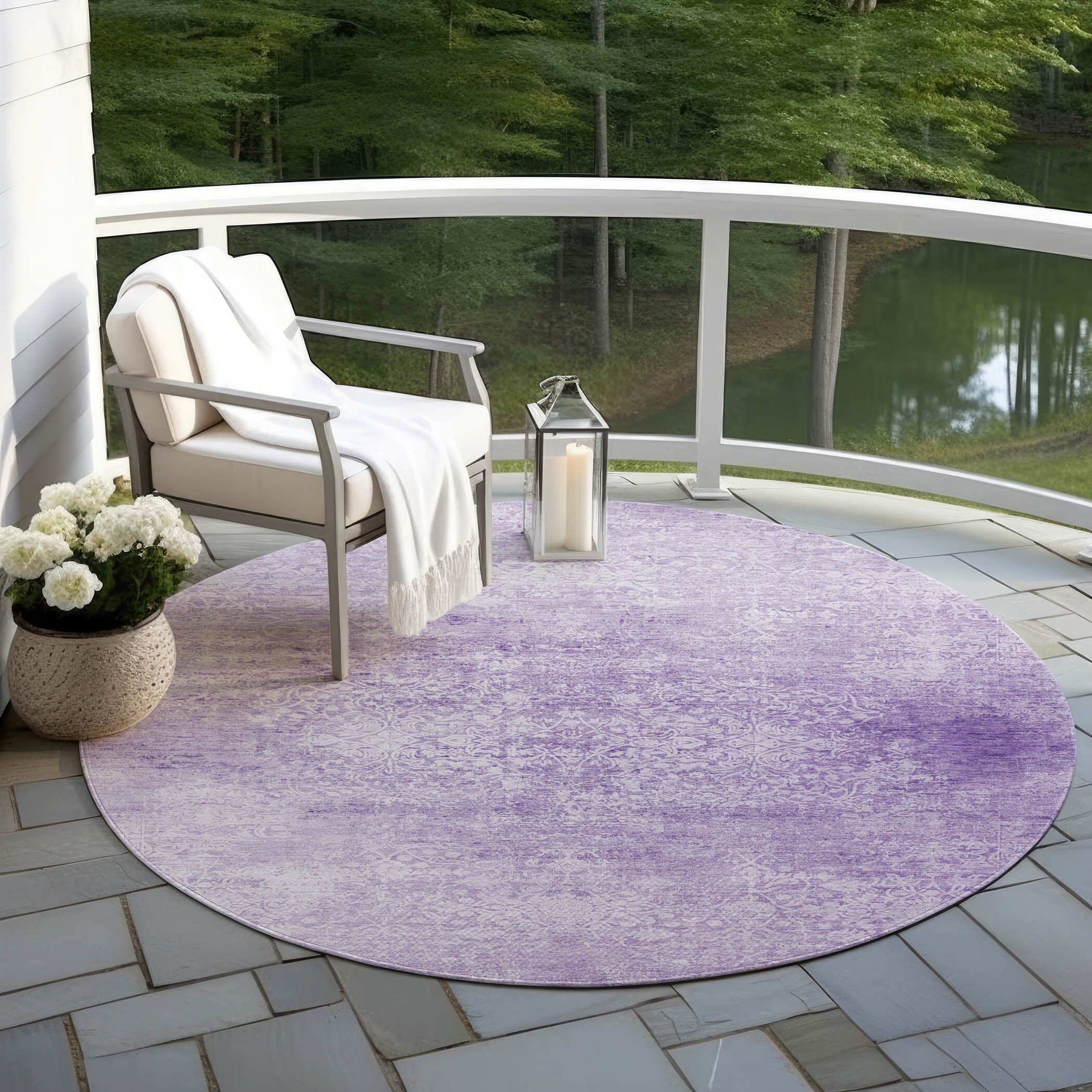 Machine Washable Indoor/ Outdoor Vintage Traditional Chantille Rug