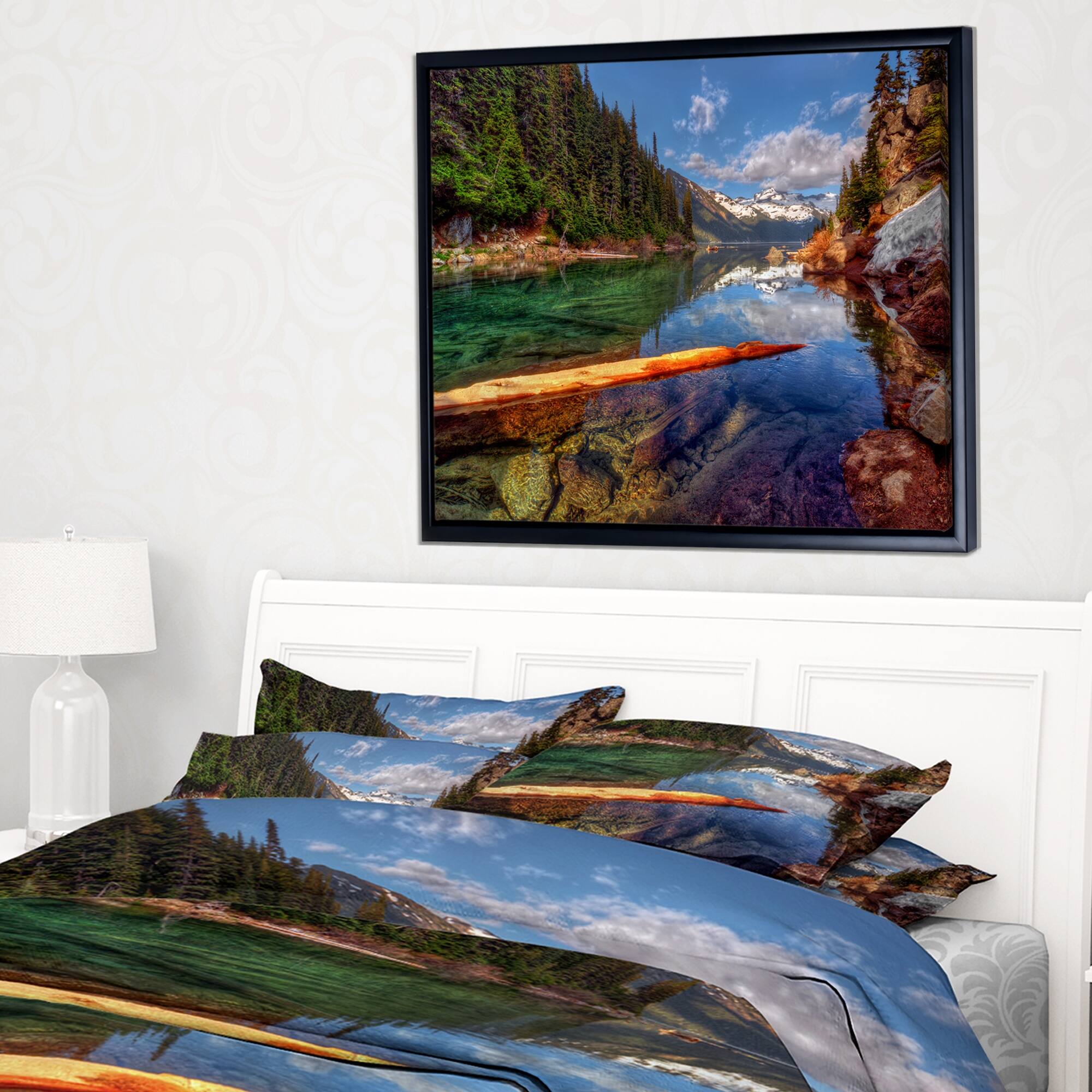 Designart "Floating Lake in Mountain Lake" Large Landscape Framed