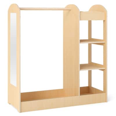 Kids Dress-Up Armoire with Mirror & Storage Wooden Costume Closet Organizer for Toddlers