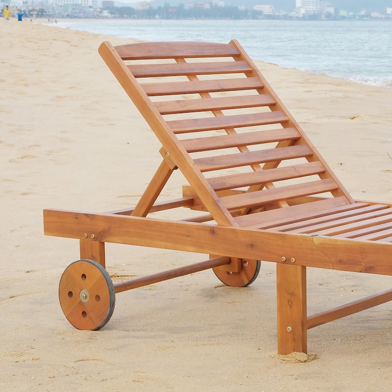 Outsunny Teak Outdoor Folding Chaise Lounge Chair