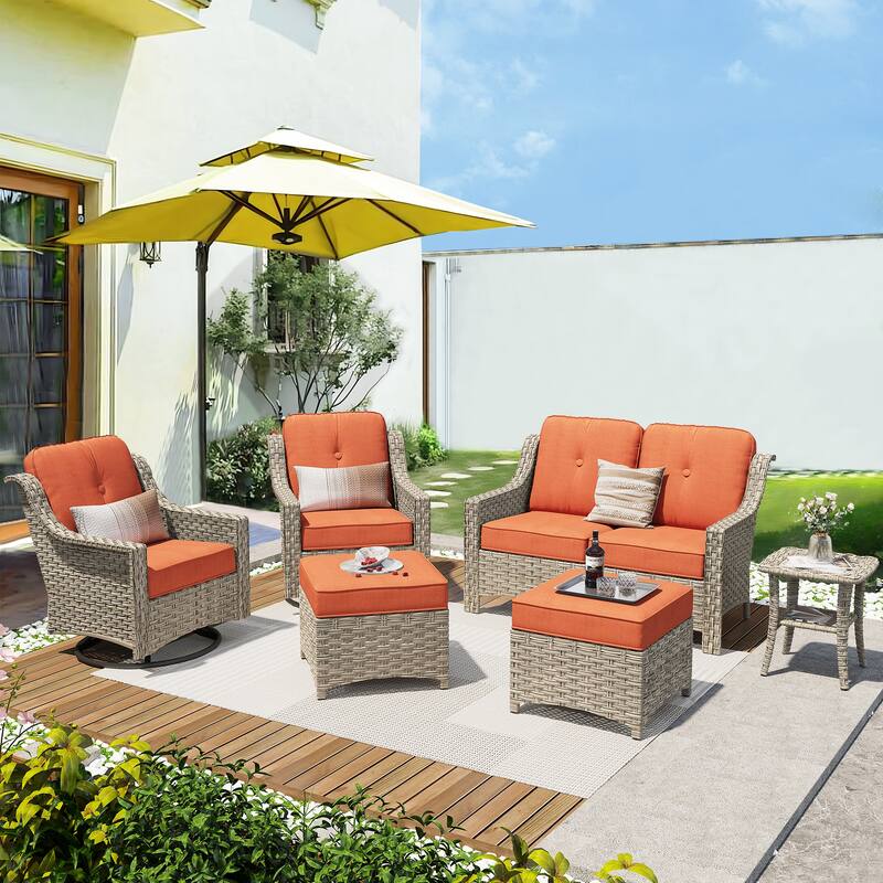 XIZZI 6-piece High-back Outdoor Seating Furniture Set with Swivel Chair - Red