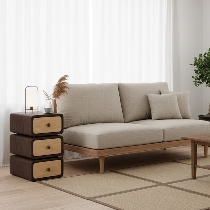 3-Tier Solid Wood Nightstand with Swivel Drawers