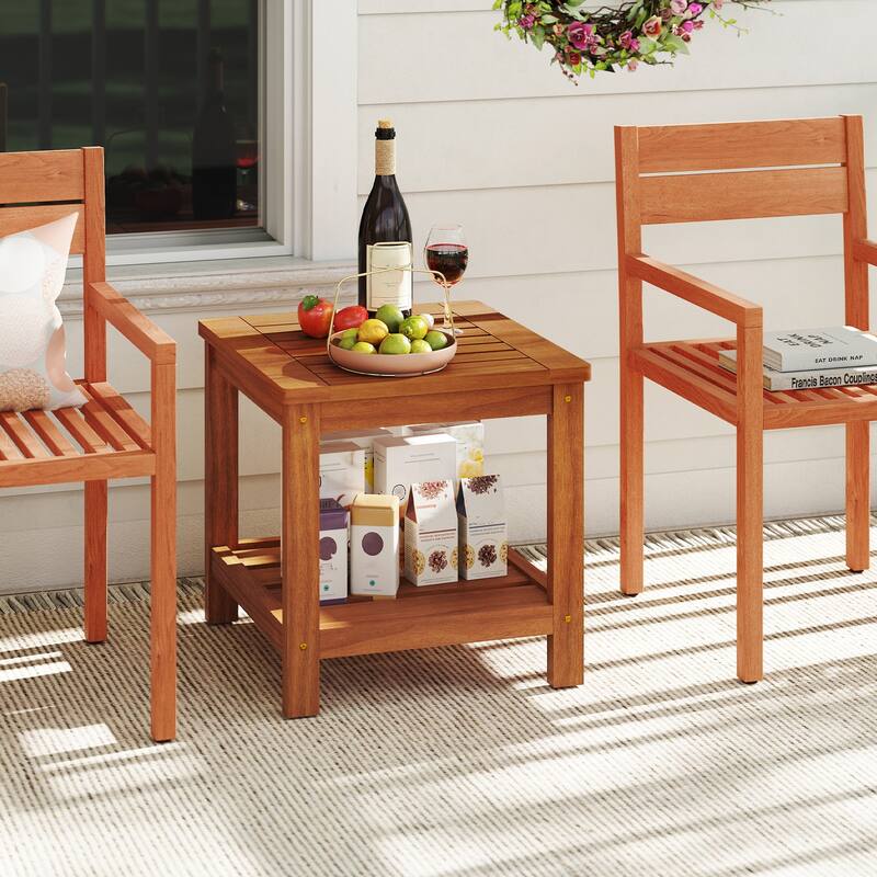 Gymax 2-Tier Adirondack Side Table w/ Slatted Tabletop Storage Shelf
