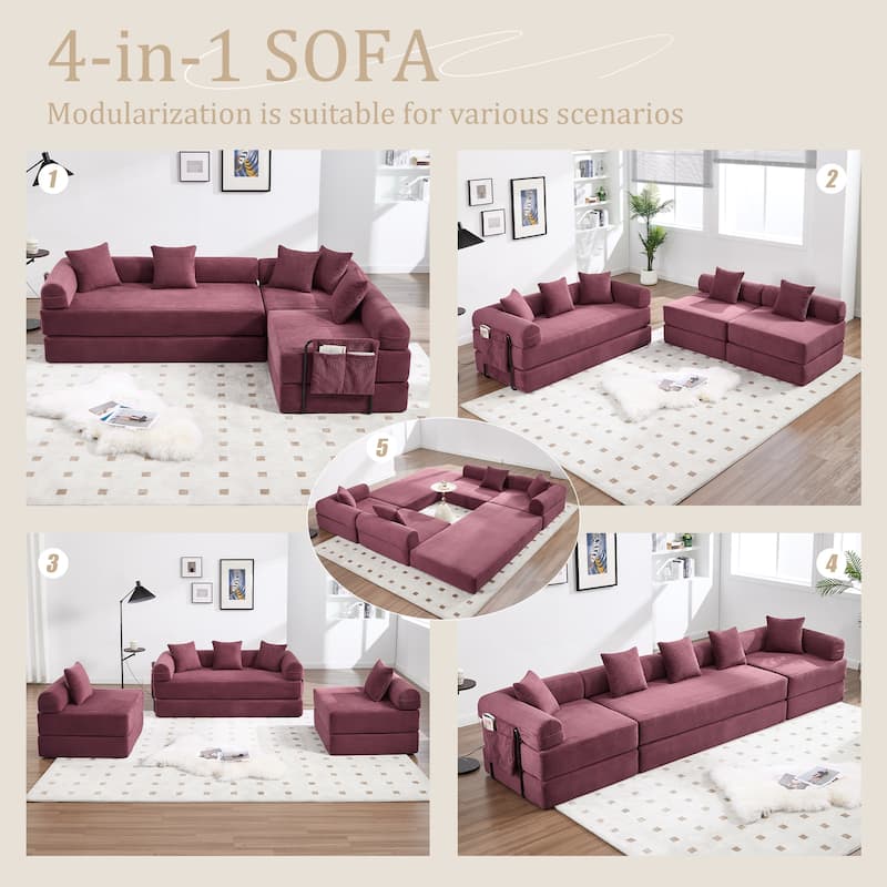 HOMEFUN Corduroy Upholstered Convertible Folding Sofa Bed with Fixed Frame and Pillow Back Handrail