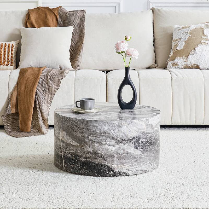 Marble Texture Round MDF Coffee Table: 23.6" Diameter × 11.8" Height, Modern Minimalist Style, Perfect for Living Room