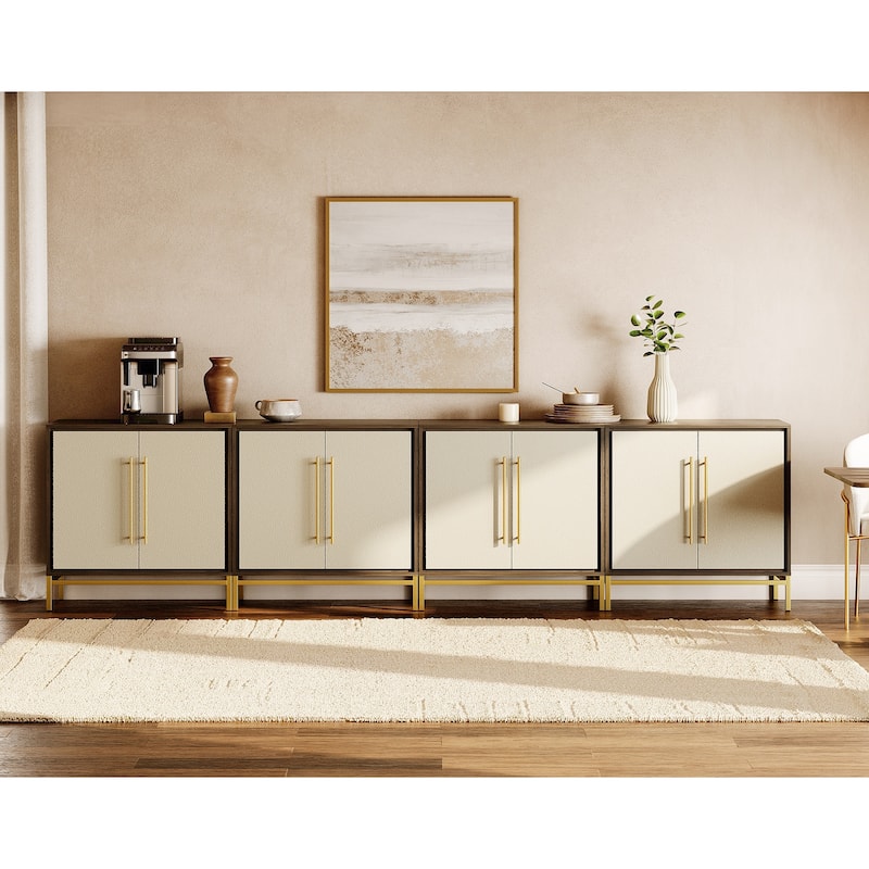 WAMPAT Modern Sideboard Buffet with Leather-Textured Doors - 4 Leather doors