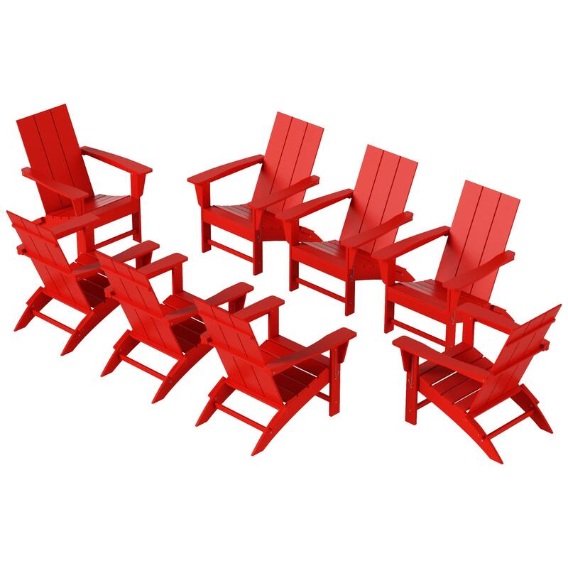 Shoreside Modern Poly Folding Eco-Friendly All Weather Adirondack Chair (Set of 8)