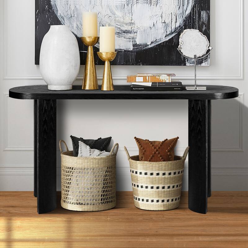60" Entryway Table Oval Console Tables with Curved Support Legs - Available Installation Inward-facing or Outward-facing - Black