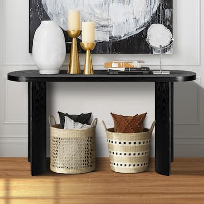 60" Entryway Table Oval Console Tables with Curved Support Legs - Available Installation Inward-facing or Outward-facing