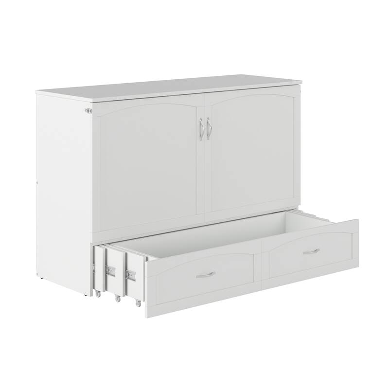 Marion Queen Murphy Bed Chest with 6" Mattress, Storage Drawer & Built-In Charger