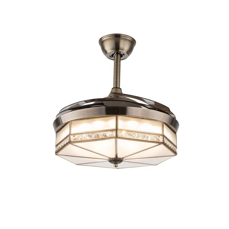 42'' 4 Retractable Blades Tiffany Style LED Ceiling Fan with Remote - 42 inches