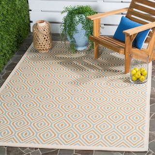 SAFAVIEH Veranda Vered Indoor/ Outdoor Waterproof Patio Backyard Rug - Cream/Aqua [5'3" x 7'7"] - 5'3" x 7'7"