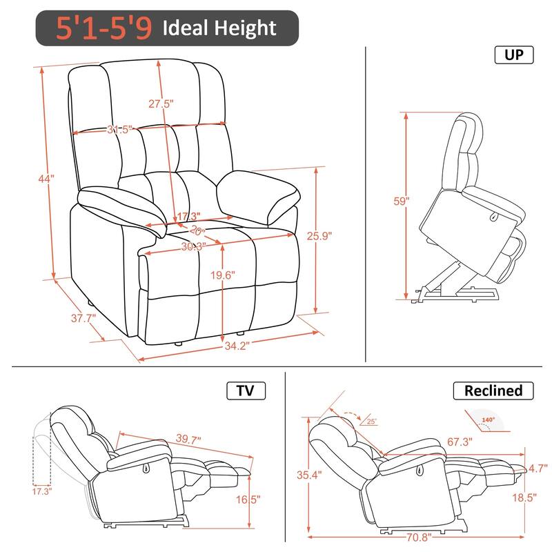 MCombo Power Lift Recliner Chair with Massage, Heat, Adjustable Headrest, Extended Footrest-(PU/Fabric)