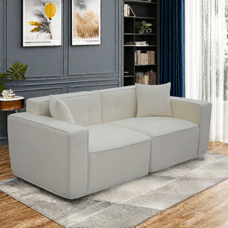 Velvet Loveseat Sofa with 2 Pillow Upholstered Deep Seat Sofa, Modern Recliner Sofa Lounge Couch for Living Room