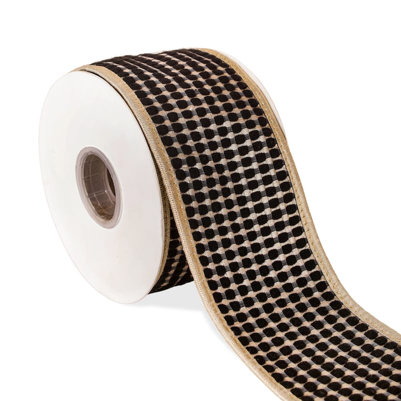HGTV Home Collection Carmel Jacquard Double Side Piping Ribbon, Black, Black, 3 in - 3 in