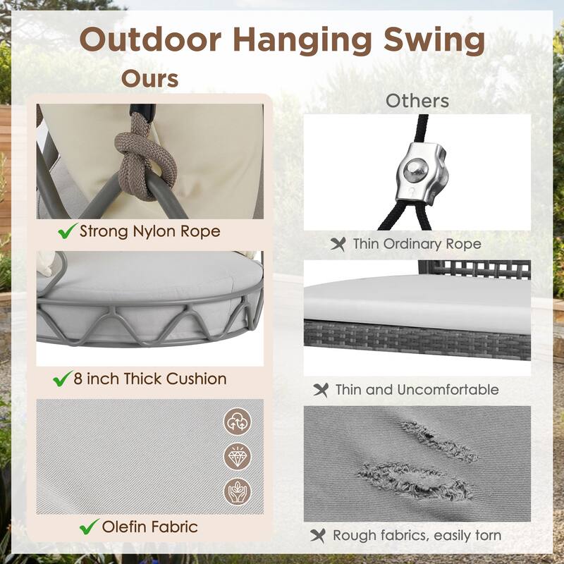 Iron Frame Hanging Basket Chair with Includes 8" UV-Resistant Cushion, 300lb Capacity