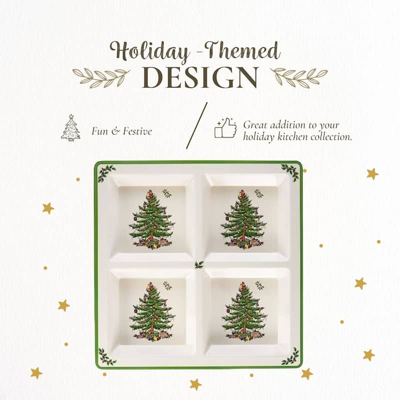 Spode Christmas Tree Melamine 4 Section Tray - 13.5" L x 13.5" W