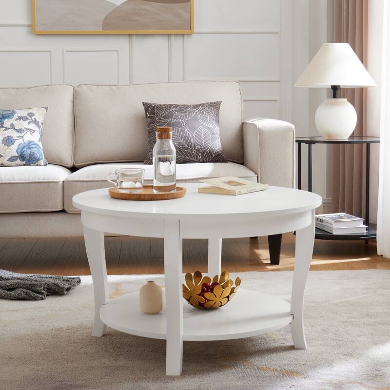 Traditional Round Coffee Table Wooden Centerpiece Table with Open Storage Shelves, for Living Room Bedroom Apartment Studio
