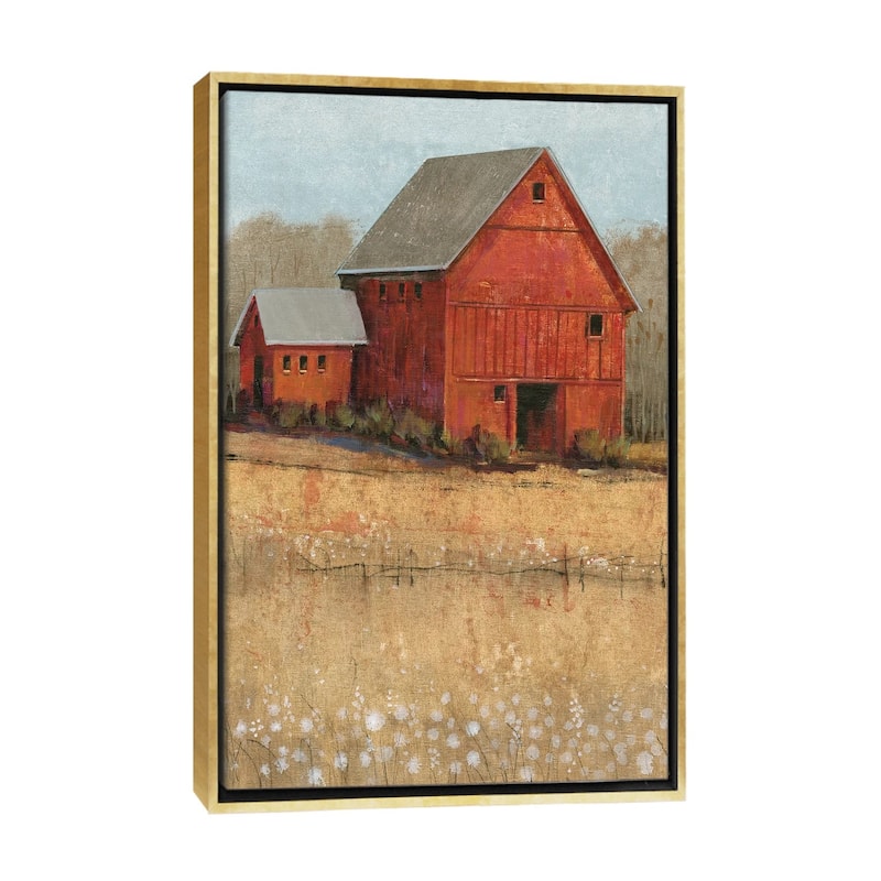 iCanvas "Red Barn View II" by Tim OToole Framed Canvas Print - Gold - 48x32