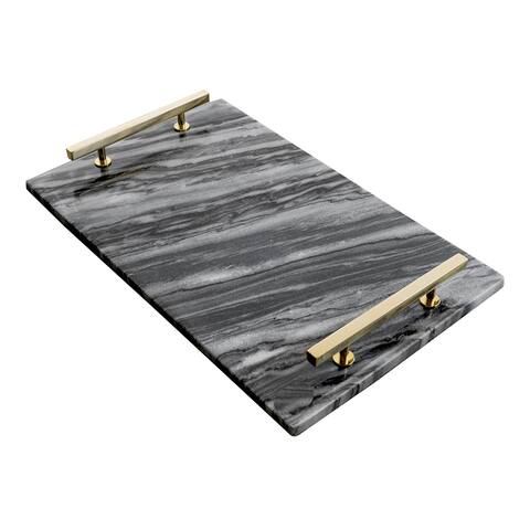 Grey Marble Tray With Brass Handles