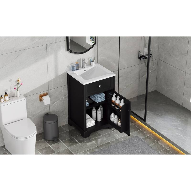 Freestanding Bathroom Vanity with Single Sink, Painted Finish, and Adjustable Shelf, 20"x18"x34" - 20in L