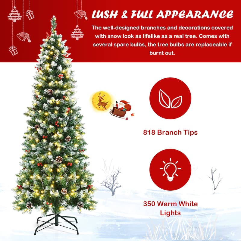 Gymax 5/6/7 FT Pre-lit Hinged Christmas Tree Artificial Pencil Xmas