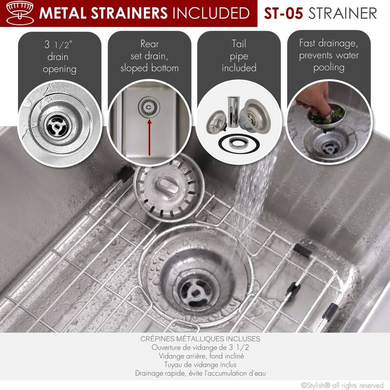 STYLISH 29 inch L x 18 inches W Double Bowl Undermount and Drop-in Stainless Steel Kitchen Sink - 29" x 18" x 8"