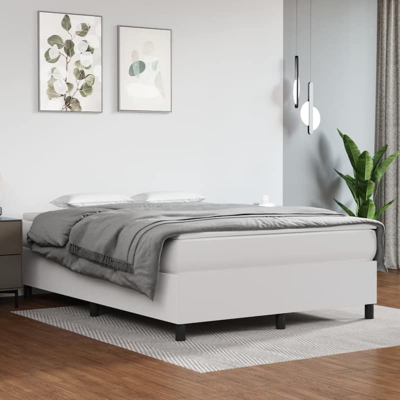 vidaXL Bed Frame Box Spring Platform Bed Mattress Foundation Faux Leather - White - Queen