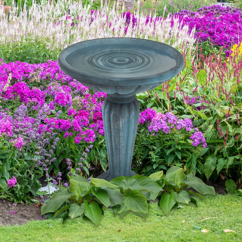 Sunnydaze Grecian Garden Reinforced Concrete Bird Bath - 20.25" H - Green