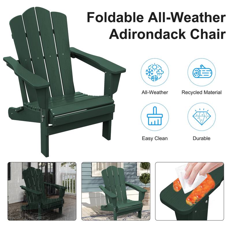 Plastic Folding Outdoor Patio Adirondack Chair With Slat Seat