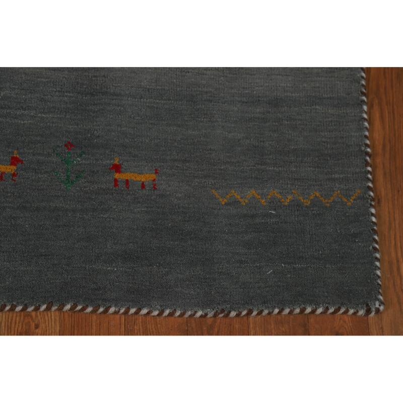 Gabbeh Oriental Rug Hand-Knotted Bedroom Grey Wool Carpet - 4'3" x 5'9"