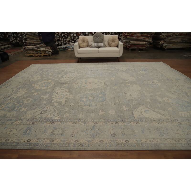 Hand Knotted Oriental 100% Wool Carpet Transitional All-Over Greys & Charcoal Oushak Area Rug - 15' 0'' X 12' 2''