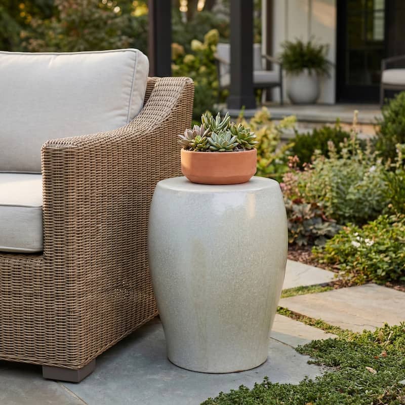 Garden Stool - Ceramic Minimalist Round - Ivory, 19"