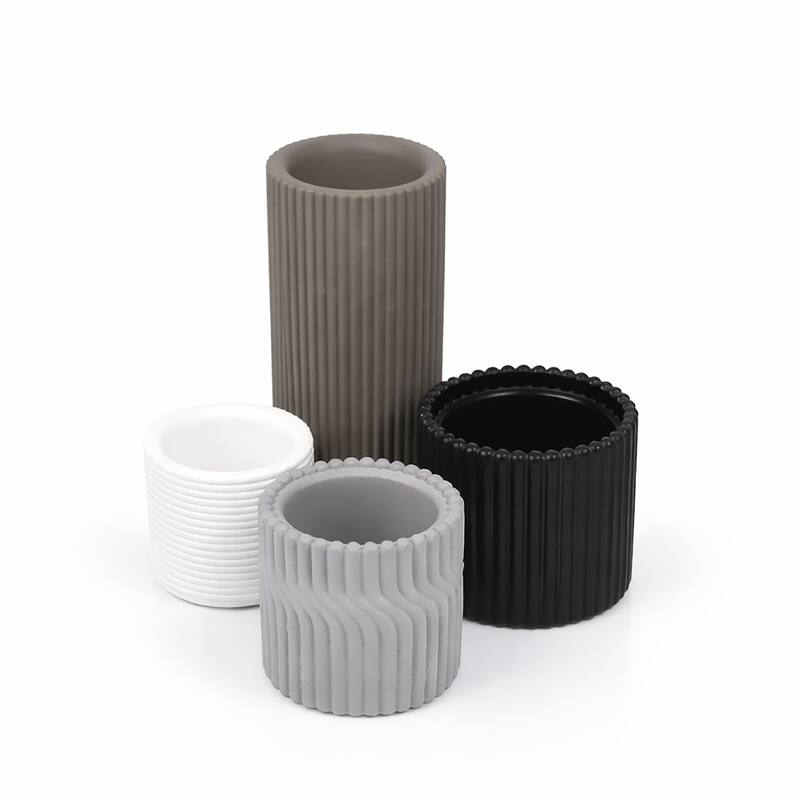 JONATHAN Y Noa Modern Minimalist Handmade Concrete Fluted Cylinder Planter Set (Set of 4) - Dark Gray