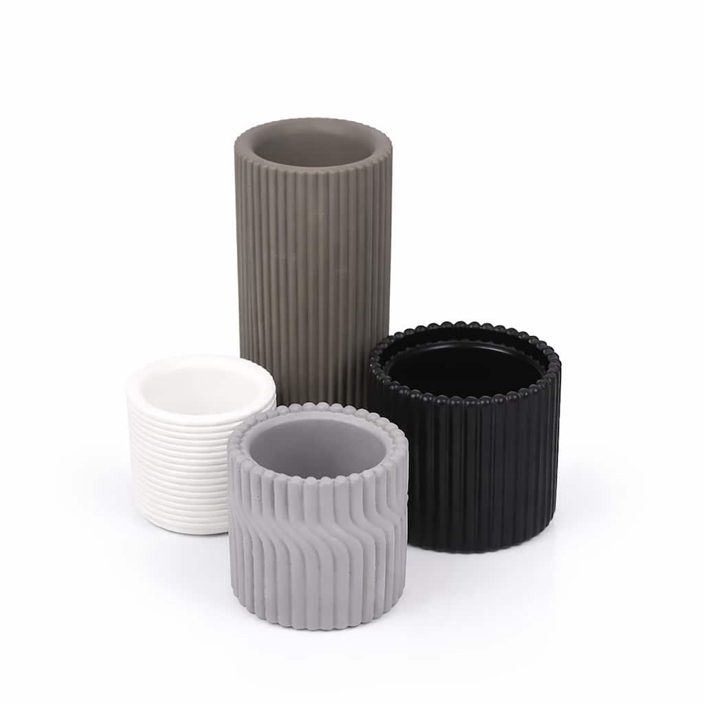 JONATHAN Y Noa Modern Minimalist Handmade Concrete Fluted Cylinder Planter Set (Set of 4)