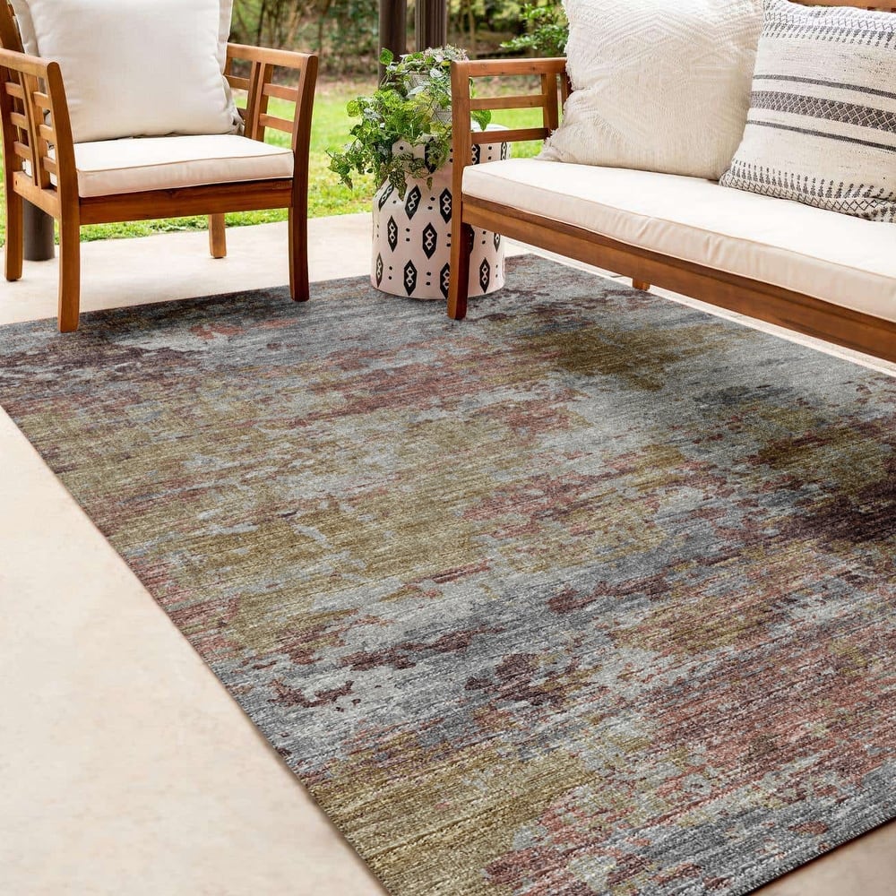 Indoor/ Outdoor Accord Modern Brushstrokes Polyester Washable Rug New