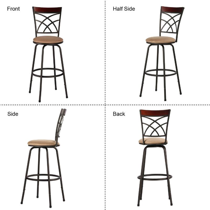 VECELO Round Seat Bar Stools with Adjustable Height(Set of 2) - Brown Finish