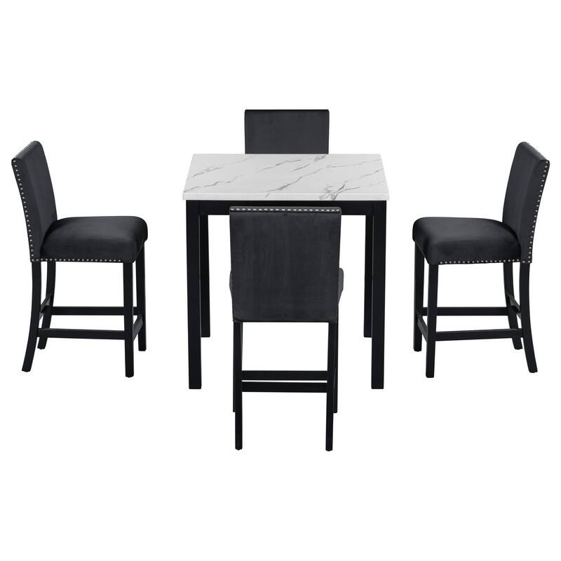 Modern 5-Piece Dining Room Set For 4,Faux Marble Dining Table and 4 Velvet Upholstered Dining Chairs