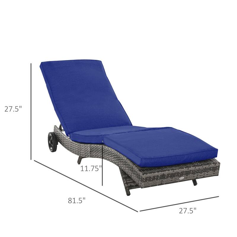 Outdoor Rattan Cushioned Chaise Lounge Chair Patio Sun Lounger with Wheels and Adjustable Backrest for Poolside