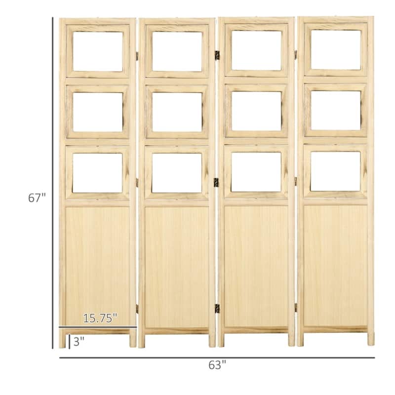 Natural Paulownia Wood Rustic Room Divider with Photo Frames - 63" W x 0.75" D x 67" H