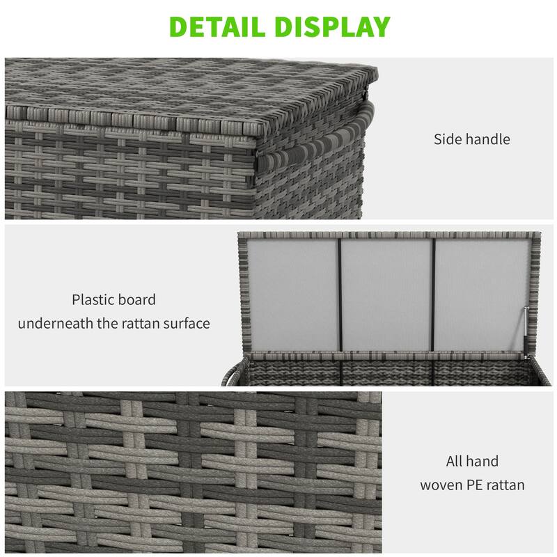83 Gallon Deck Box, PE Wicker Trunk with Wheels for Garden Tools