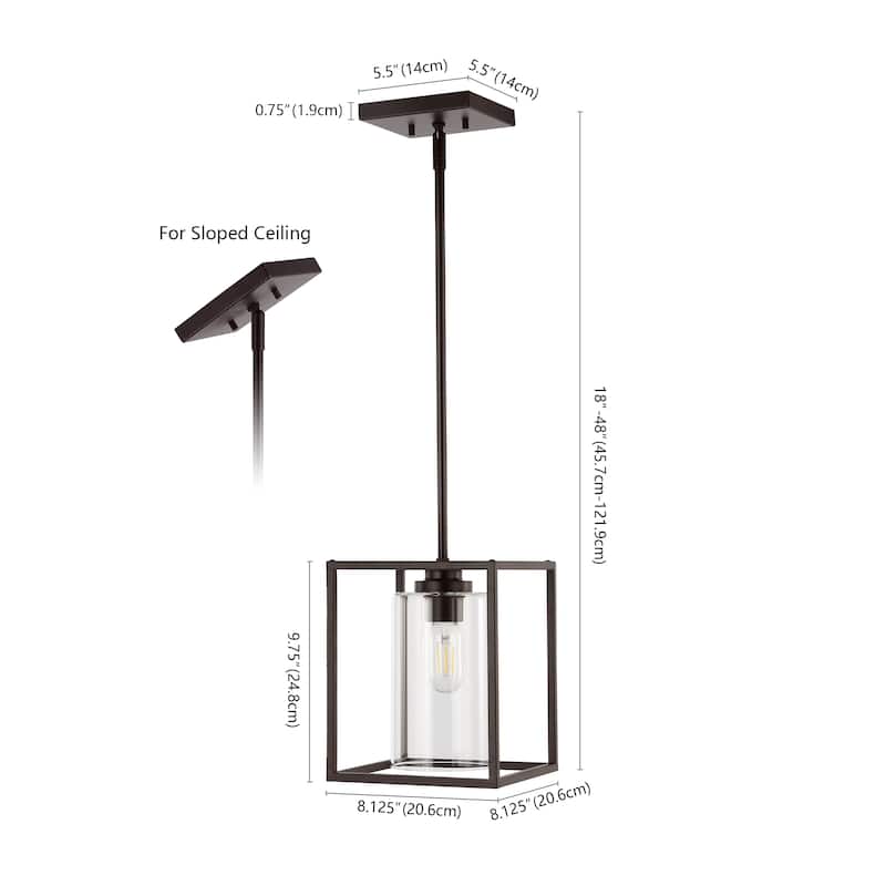 Everly 8.13" 1-Light Industrial Farmhouse Iron/Glass LED Pendant, Oil Rubbed Bronze by JONATHAN Y - 1 Light