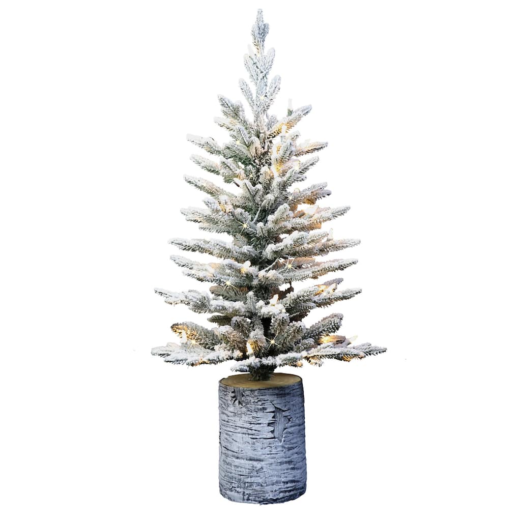 3' Potted Flocked Arctic Fir Christmas Tree with Warm White LED Lights - 3 Foot