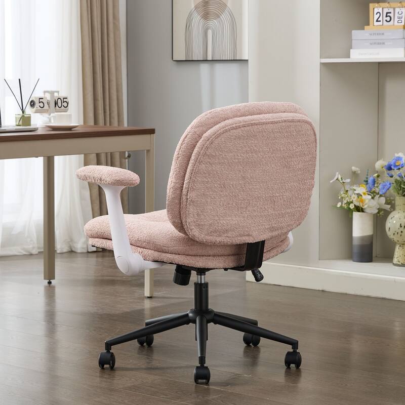 Cross Legged Office Chair with Flip-up Armrests and Wheels, Wide Seat