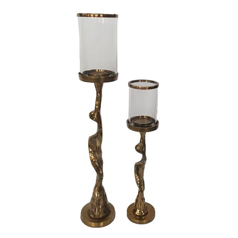 Candle Holders Set of 2 - Silver Metal Pillar, 30/21" - 30.0"