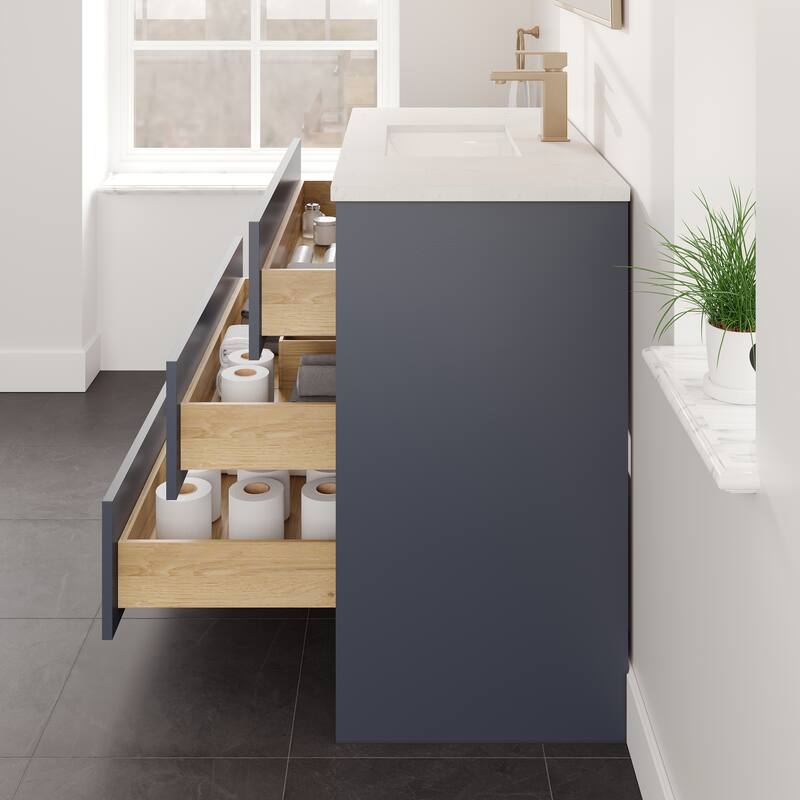 Eviva Curio Bath Vanity with WH Carrara Quartz Top and Undermount Sink