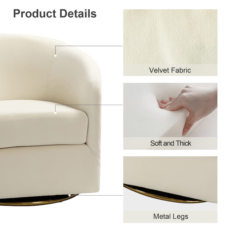 Eleuterio Modern Velvet Curved Swivel Accent Barrel Chair with Metal Base by HULALA HOME