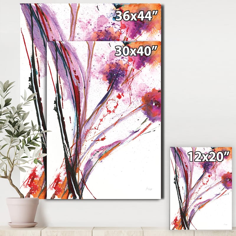 Designart "Abstract Purple Flowers" Traditional Canvas Artwork Print - Multi-color