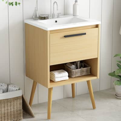 24" Bathroom Vanity with Sink Combo, Multi-functional Bathroom Cabinet with Drawer, MDF Board, Natural