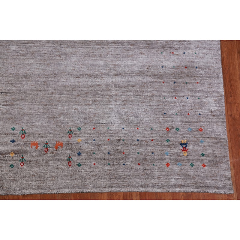 Hand Knotted Oriental 100% Wool Carpet Tribal Tribal Greys & Charcoal Gabbeh Area Rug - 12' 5'' X 9' 2''
